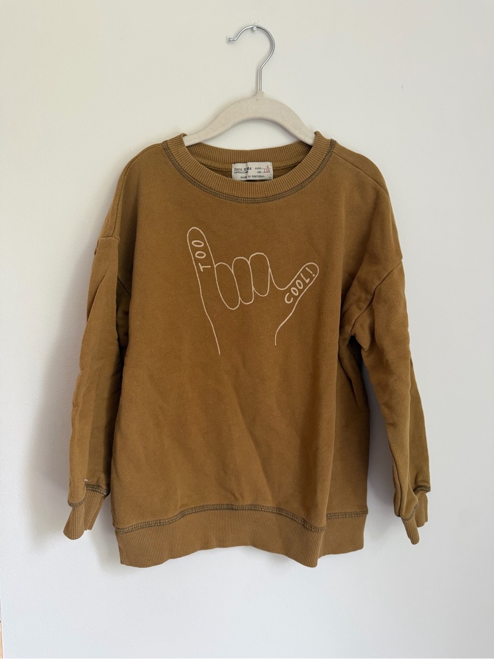 Zara Mustard Yellow ‘Too Cool’ Graphic Crewneck Sweater (Size 6)